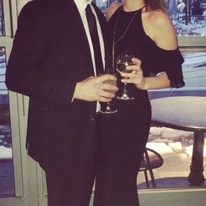 Badgley Mischka Black Crossover Ruffle Gown